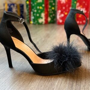 BCBGeneration Black Heels with Fluffy Accent